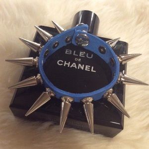 Blue/Silver leather spike studs